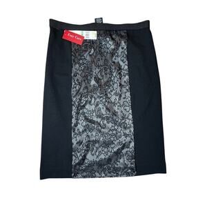 Rafaella Black Ponte Knit Lace Insert Straight Pencil Skirt 8 NWT Old Money